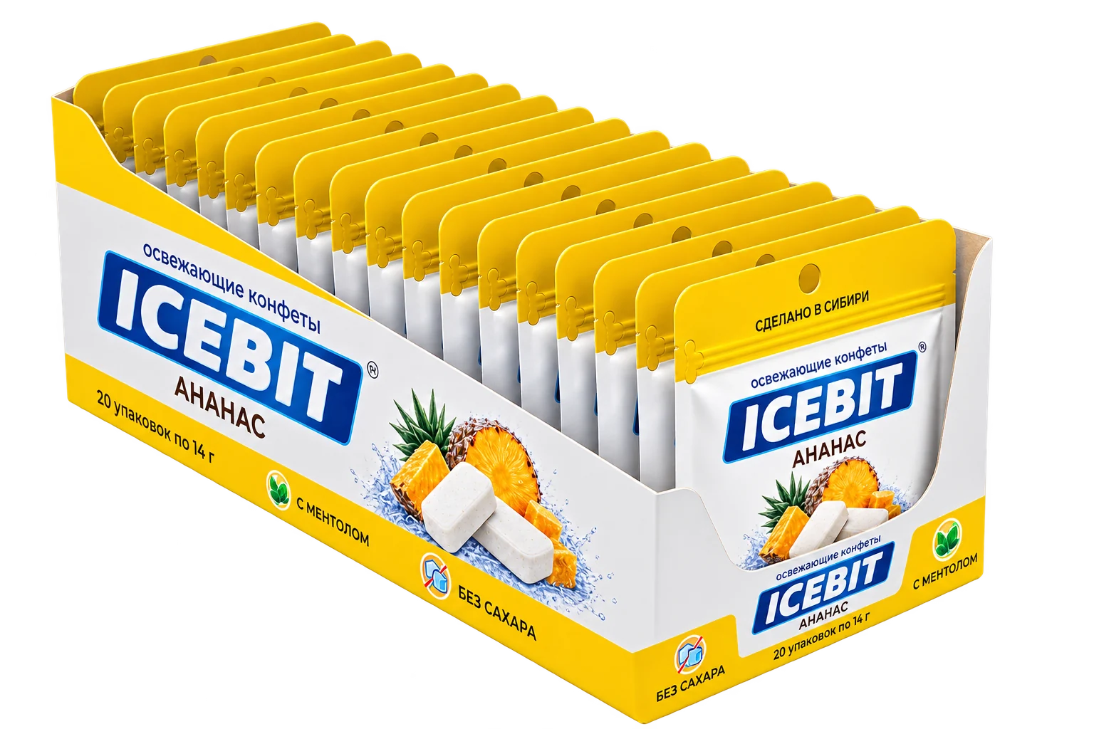 Торговый короб ICEBIT с упаковками ананасового вкуса